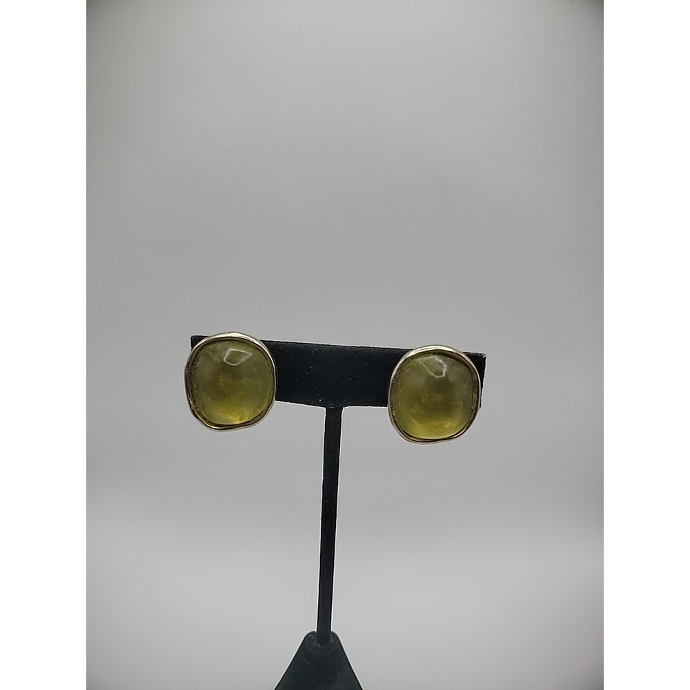 Vintage Norma Jean Basset Earrings Clip On Gold Tone Green Matte Asymmetrical